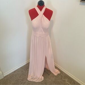 David’s Bridal Chiffon Halter Bridesmaid Dress, Size 12, Blush Pink
